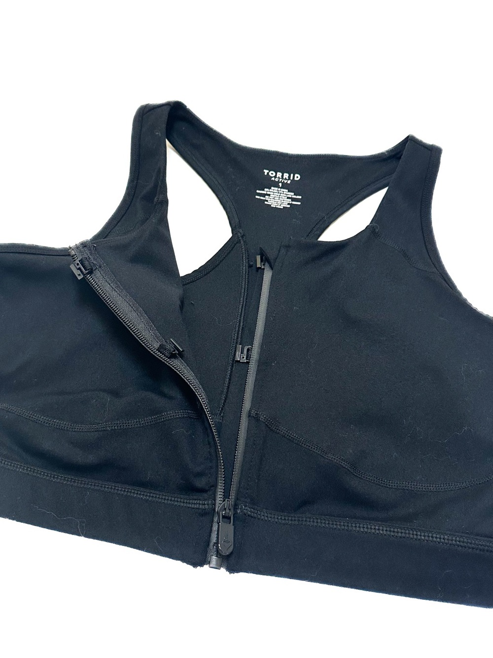 Torrid TRU Low-Impact Wireless Zip-Front Active Sports Bra Black Racerback Fit